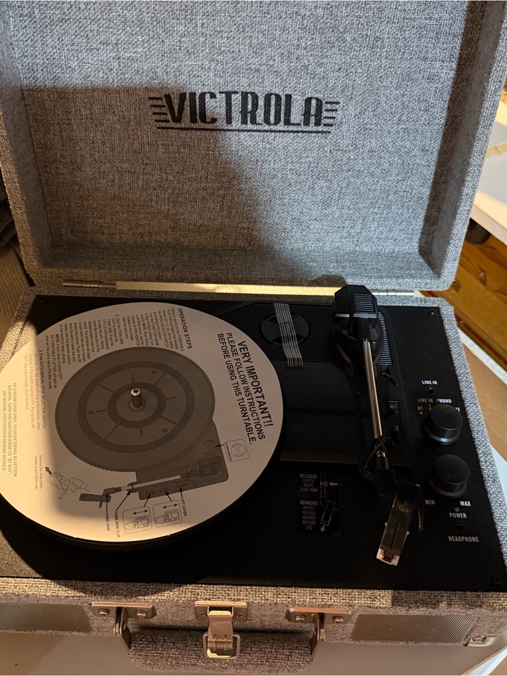 Victrola Gray Portable Turntable Record Player